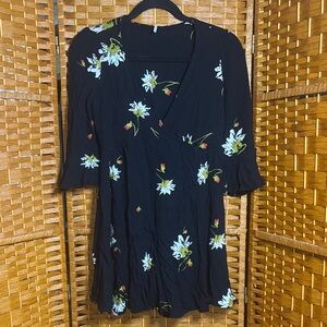 Free People Black Floral Wrap Dress